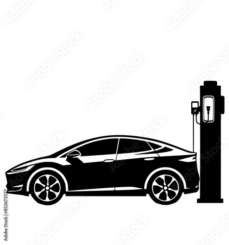 Electric car , electric charging silhouette vector illustratin 