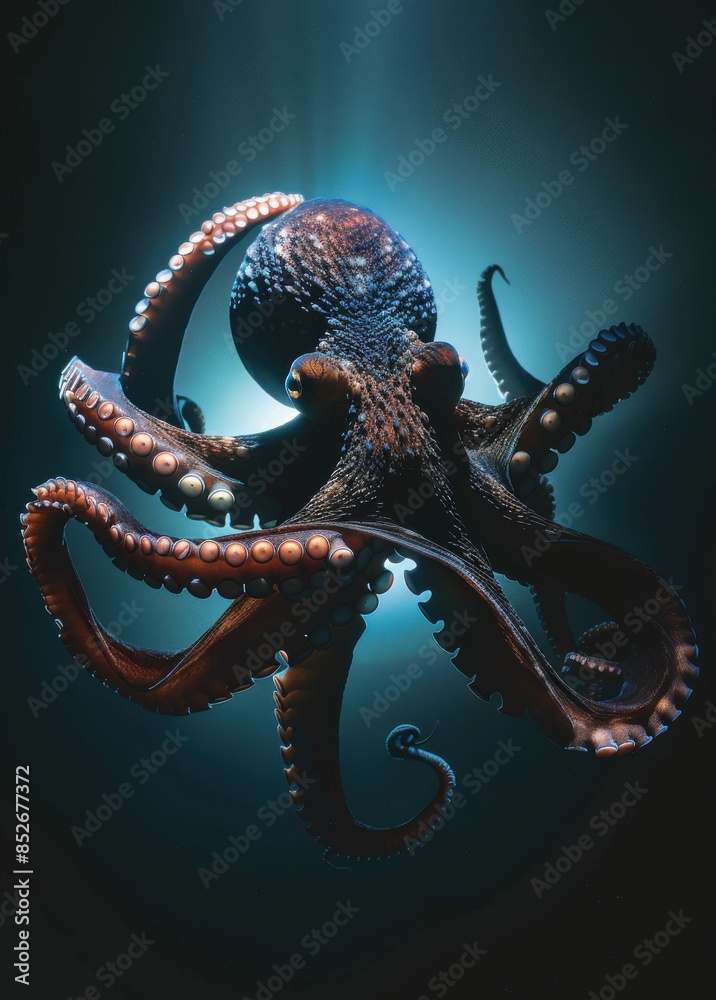 Obraz premium cinematic photography, wide shot, A huge octopus is under ocean 