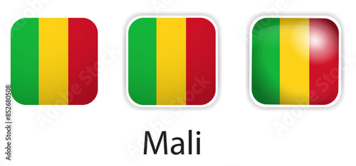 Mali flag vector icons set in the shape of rounded square