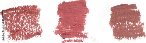 Brown thick lipstick swatches on isolated background