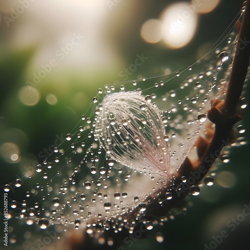 Macro Shot of Dew Drops on Spider Web photo