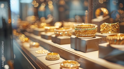 Defocused View of a Luxurious Jewelry Exhibition in an Emirati Museum