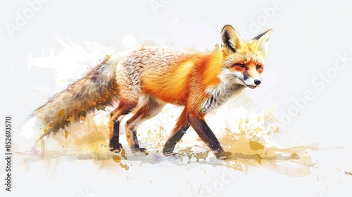 A tiny watercolor of a sprightly fox cunning