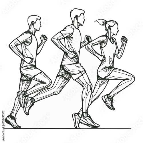 Runners One Line Drawing, Running Concept Abstract Minimal Drawing, runners line art