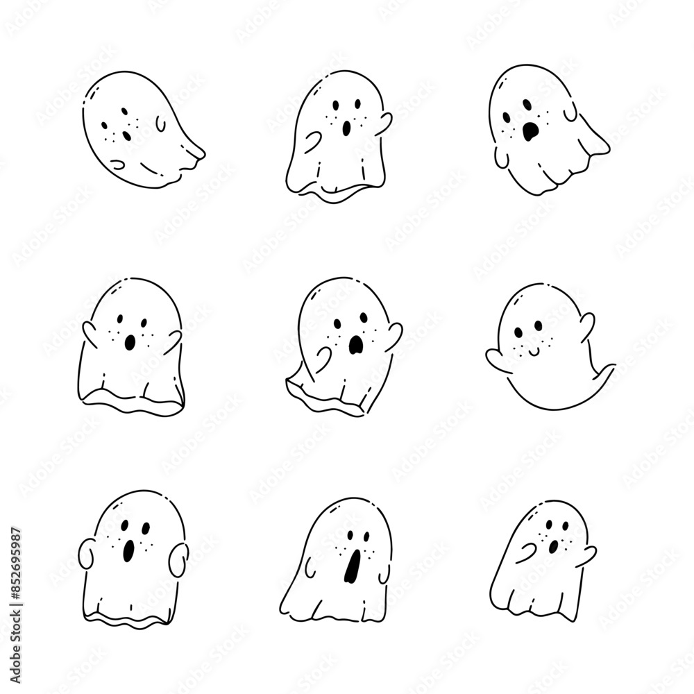 Fototapeta premium Cute ghost doodle line vector illustration