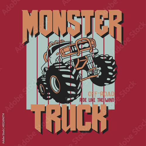 monster truck vector logo design inspiration, Design element for logo, poster, card, banner, emblem, t shirt. Vector illustration