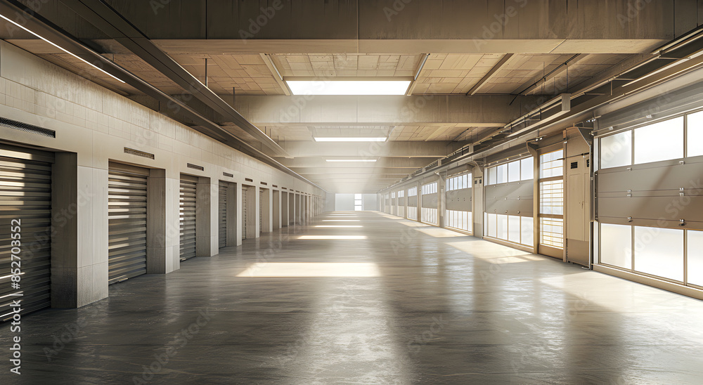 Large warehouse complex with individual garages.