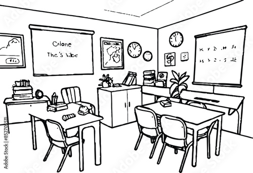 black and white classroom sketch