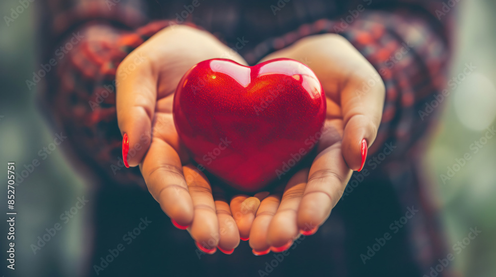Close-up of hands presenting a shiny red heart symbolically Close-up of hands presenting a shiny red heart symbolically