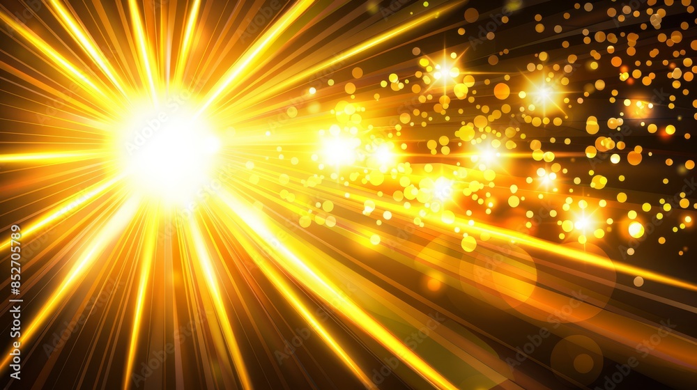 A bright yellow light shines from a black background, AI Stock ...