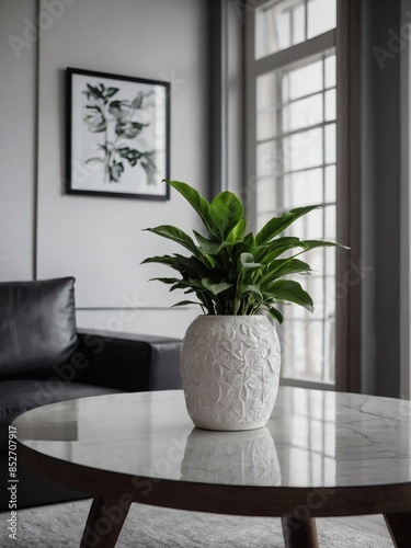 Wallpaper Mural Interior design inspiration, green plant and white vase on house table. Torontodigital.ca