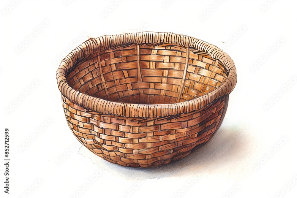 Fototapeta premium A Woven Brown Basket on a White Background