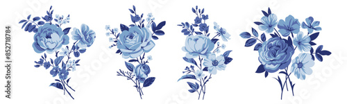 Set of rose bouquets for decoration greeting cards and design fabric
