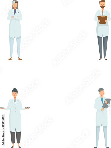 Illustrations of healthcare workers in uniforms, representing doctors and nurses