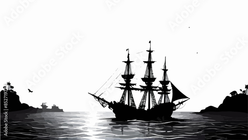 Vector silhouette of a pirate ship