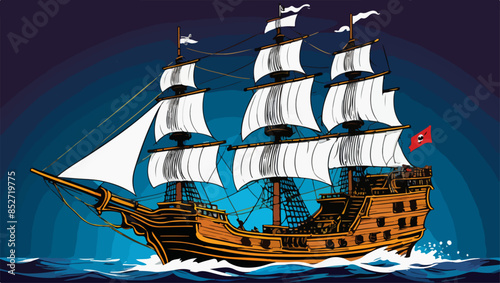 Pirate ship sailing the ocean vector