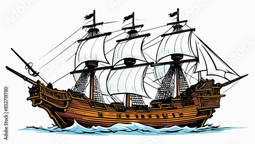 Nautical pirate ship adventure vector