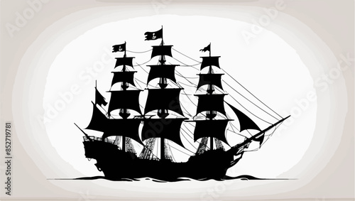 Historic pirate ship silhouette illustration
