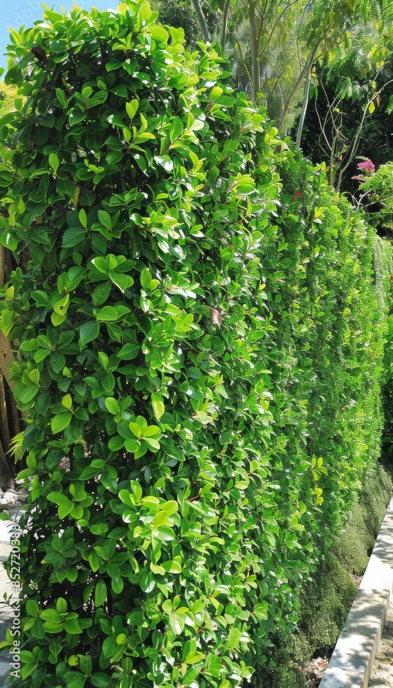 Envision a lush green hedge forming a natural boundary, its verdant leaves creating a vibrant Envision a lush green hedge forming a natural boundary, its verdant leaves creating a vibrant