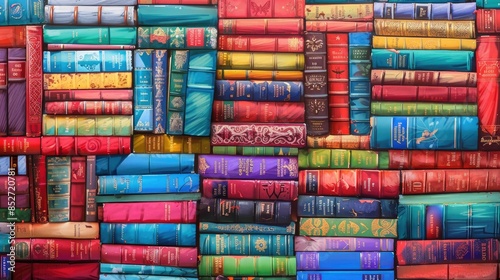 Colorful book stack with an educational theme