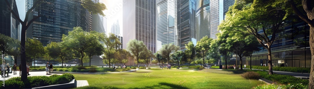 Envision an expanse of verdant green lawn harmonizing with the towering skyscrapers of a bustling Envision an expanse of verdant green lawn harmonizing with the towering skyscrapers of a bustling