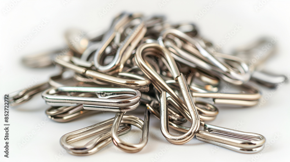 Paper clip on white background ,A lot of metal paperclips on a white background