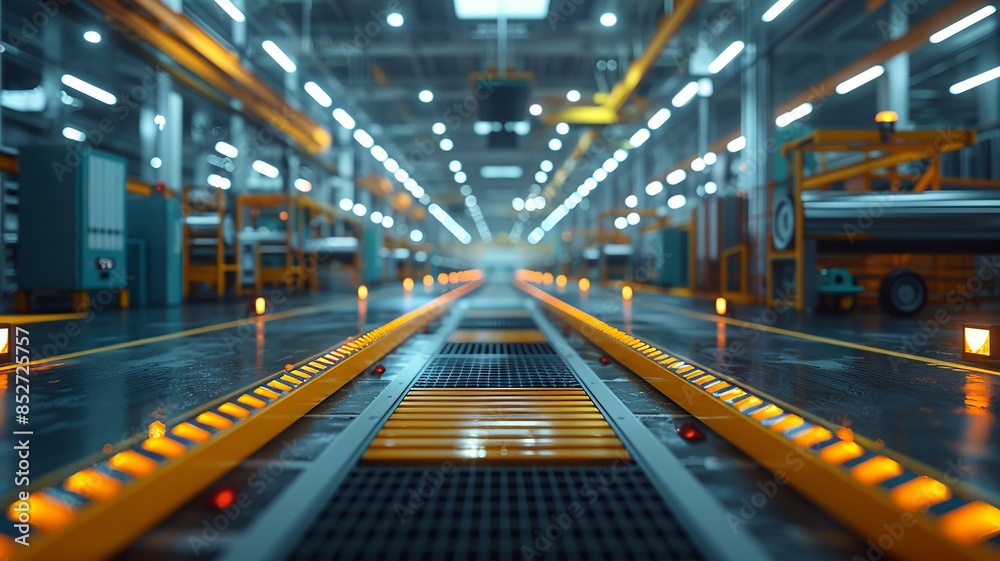 Automated conveyor belt in a futuristic factory Automated conveyor belt in a futuristic factory