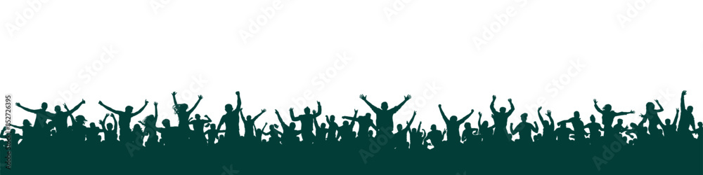 Naklejka premium Crowd of people silhouette, cheerful fans people. Big event, concert or sport. Vector illustration