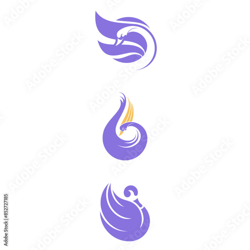 Simple, Unique, Elegance, Feminine, Purple And Gold Colored Swan Logo Silhouettes Vector