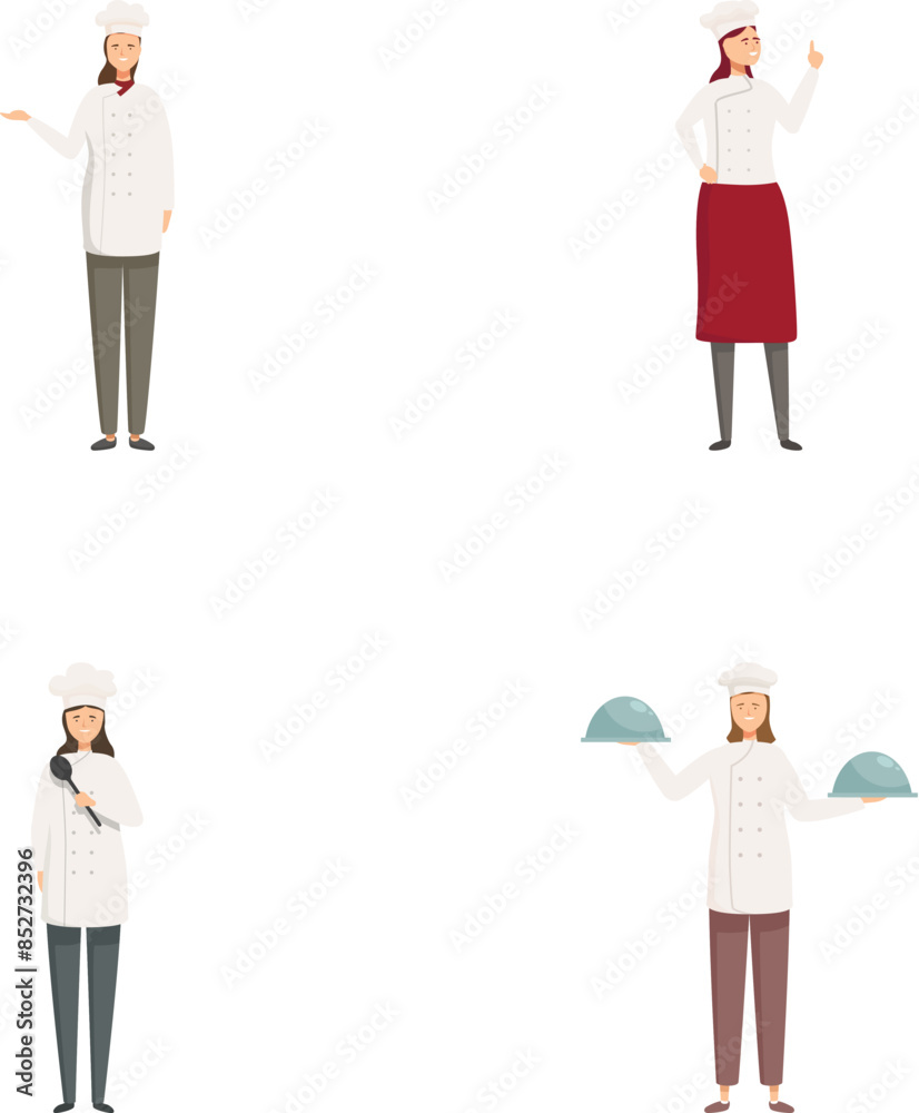 Set of chefs in different uniforms and poses, isolated on a white background Set of chefs in different uniforms and poses, isolated on a white background