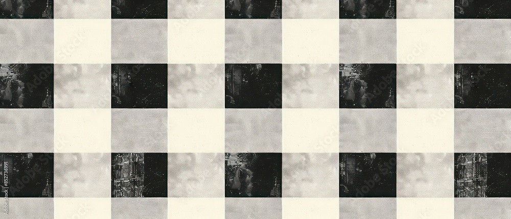 Fototapeta premium Classic checkered design with alternating black and white squares on a textured board