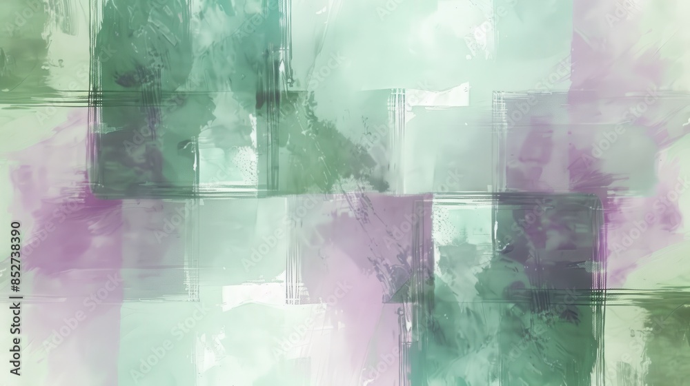 A painting with a green background and purple and white splatters. The splatters are in different shapes and sizes, and the painting has a sense of movement and energy A painting with a green background and purple and white splatters. The splatters are in different shapes and sizes, and the painting has a sense of movement and energy