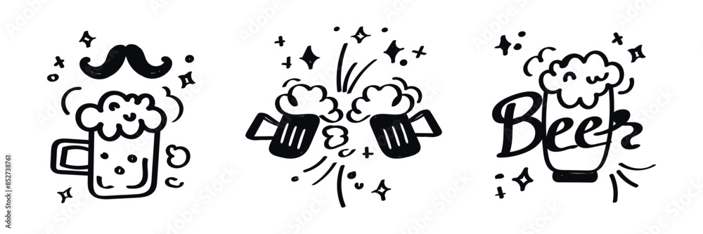 International Beer Day set of clip art vector design. doodle hand drawn elements. vector illustration. can be use for party, celebration and festival, greeting card, poster, banner, template. party. International Beer Day set of clip art vector design. doodle hand drawn elements. vector illustration. can be use for party, celebration and festival, greeting card, poster, banner, template. party.