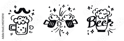 International Beer Day set of clip art vector design. doodle hand drawn elements. vector illustration. can be use for party, celebration and festival, greeting card, poster, banner, template. party. 