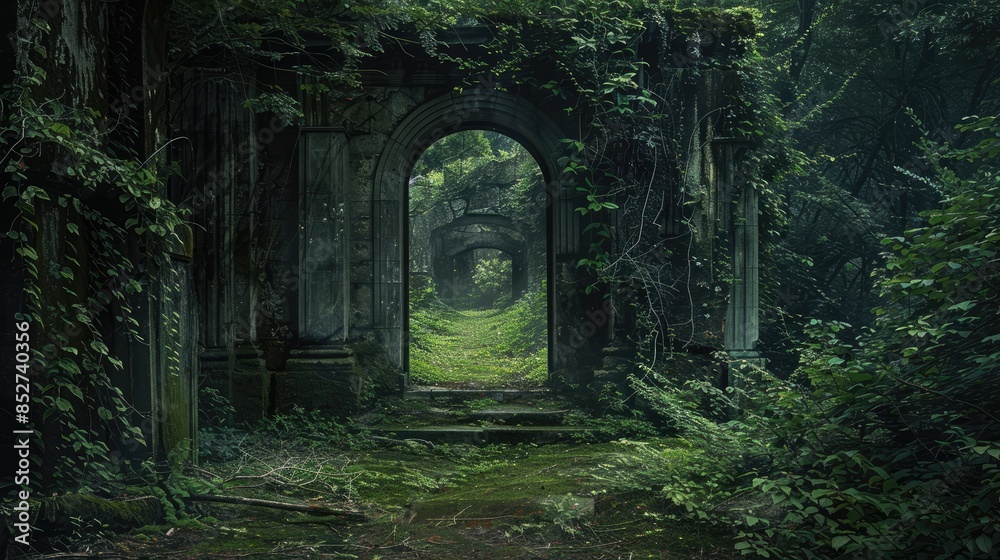 Obraz premium A misplaced entrance in the verdant surroundings