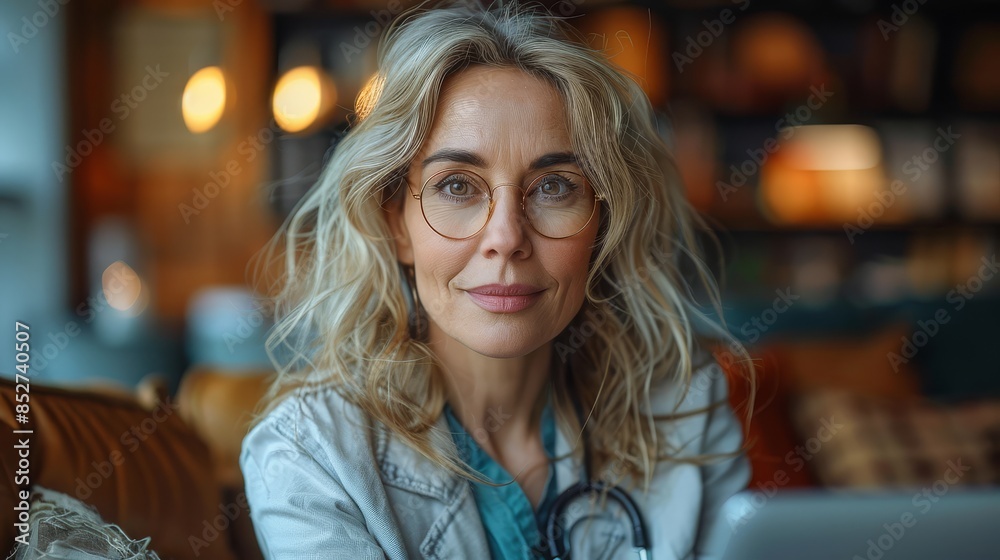 stylish mature middle aged woman sits at desk portrait. stylish mature middle aged woman sits at desk portrait.