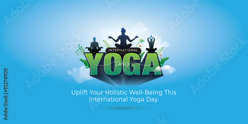 Greeting card design of International yoga day celebration.