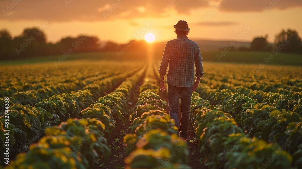 Fototapeta premium man walking in the field