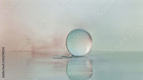 Minimalist abstract background featuring a holographic and light blue gradient with a central large round sphere, soft pastel colors, and colorful gradients, creating a simple, high-resolution, and hi