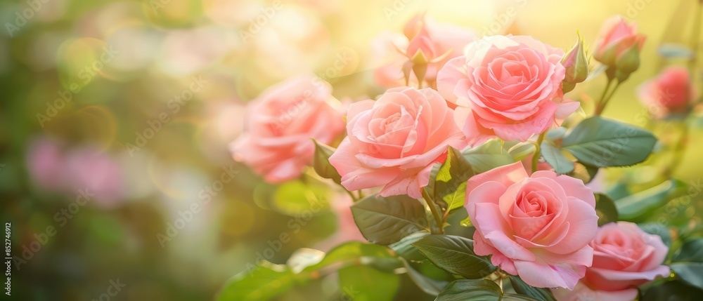 Delicate pink rose, showcasing its vibrant petals and captivating fragrance in a summer garden Delicate pink rose, showcasing its vibrant petals and captivating fragrance in a summer garden