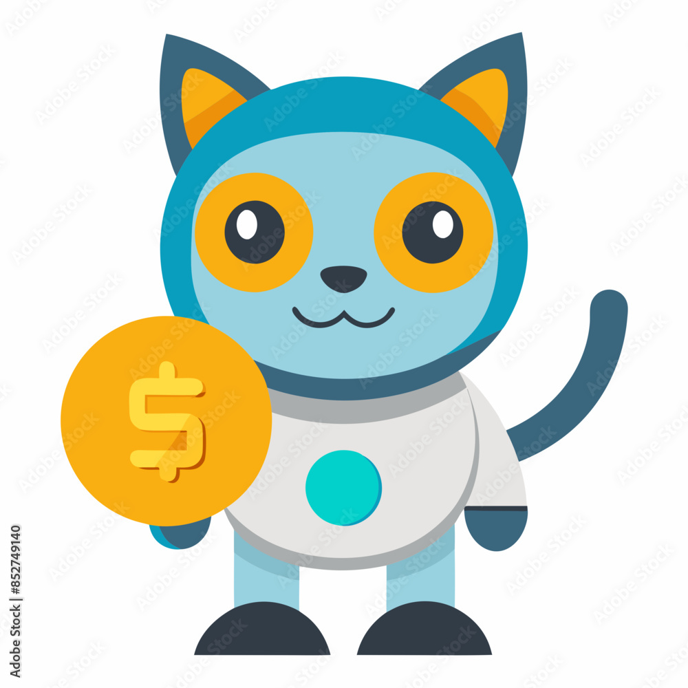 Cute Cat Robot Holding Gold Coin Cartoon Vector Icon Illustration Cute Cat Robot Holding Gold Coin Cartoon Vector Icon Illustration