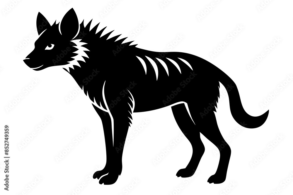 Fototapeta premium Hyena silhouette black vector illustration white background