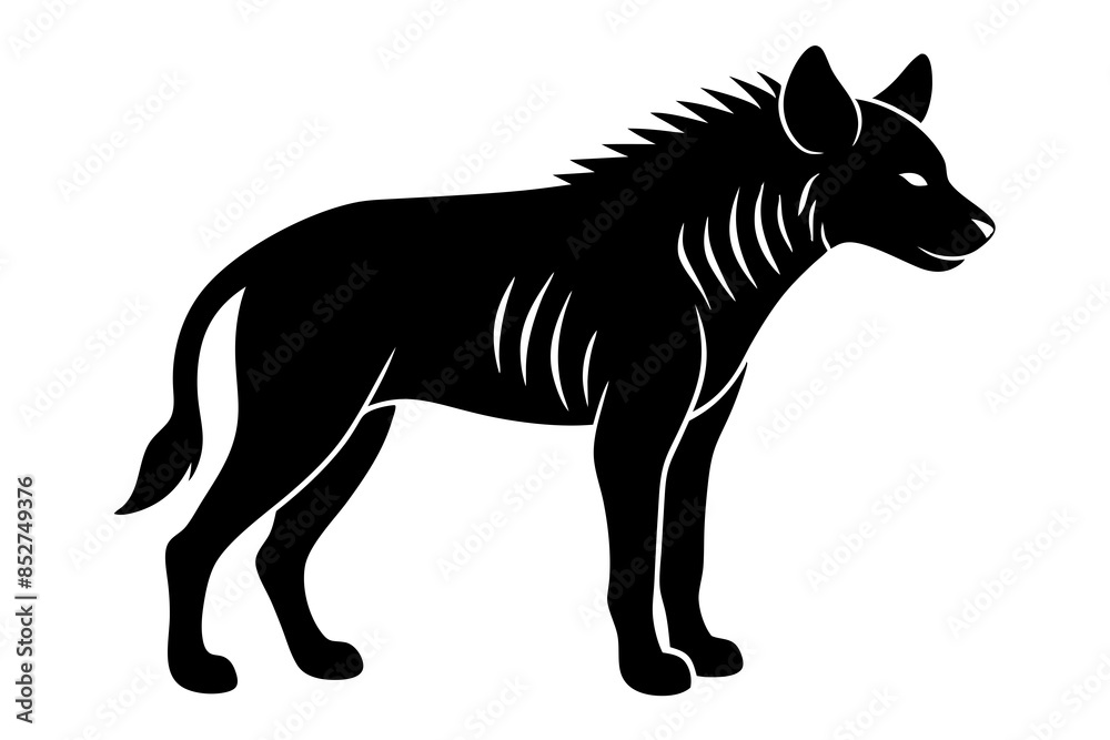 Fototapeta premium Hyena silhouette black vector illustration white background