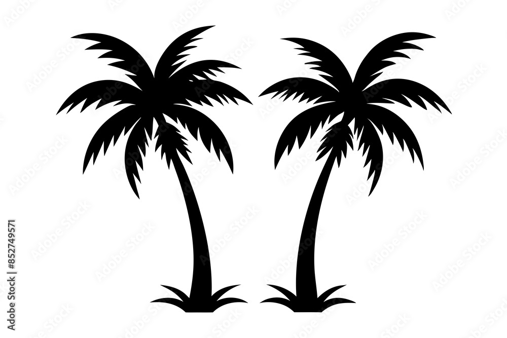 Fototapeta premium 2 coconut tree silhouette vector illustration
