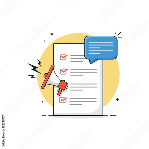 Paper with Megaphone Vector Illustration. Survey with Feedback Concept Design