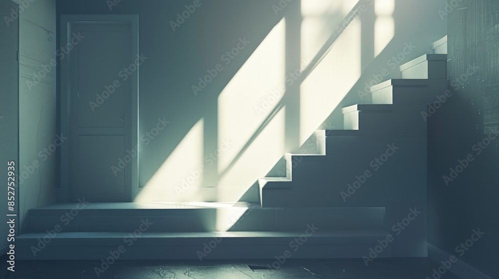 Fototapeta premium Sunlit Staircase in a Minimalist Interior