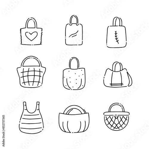 Tote bag doodle line vector illustration