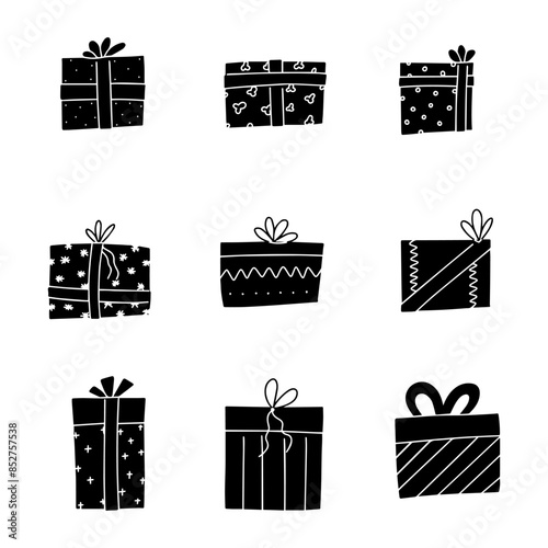 Gift box hand drawn solid icon vector illustration