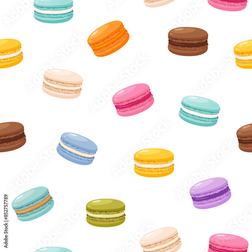Vector seamless pattern with different colorful macarons.
