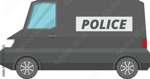 Black police van standing on a white background